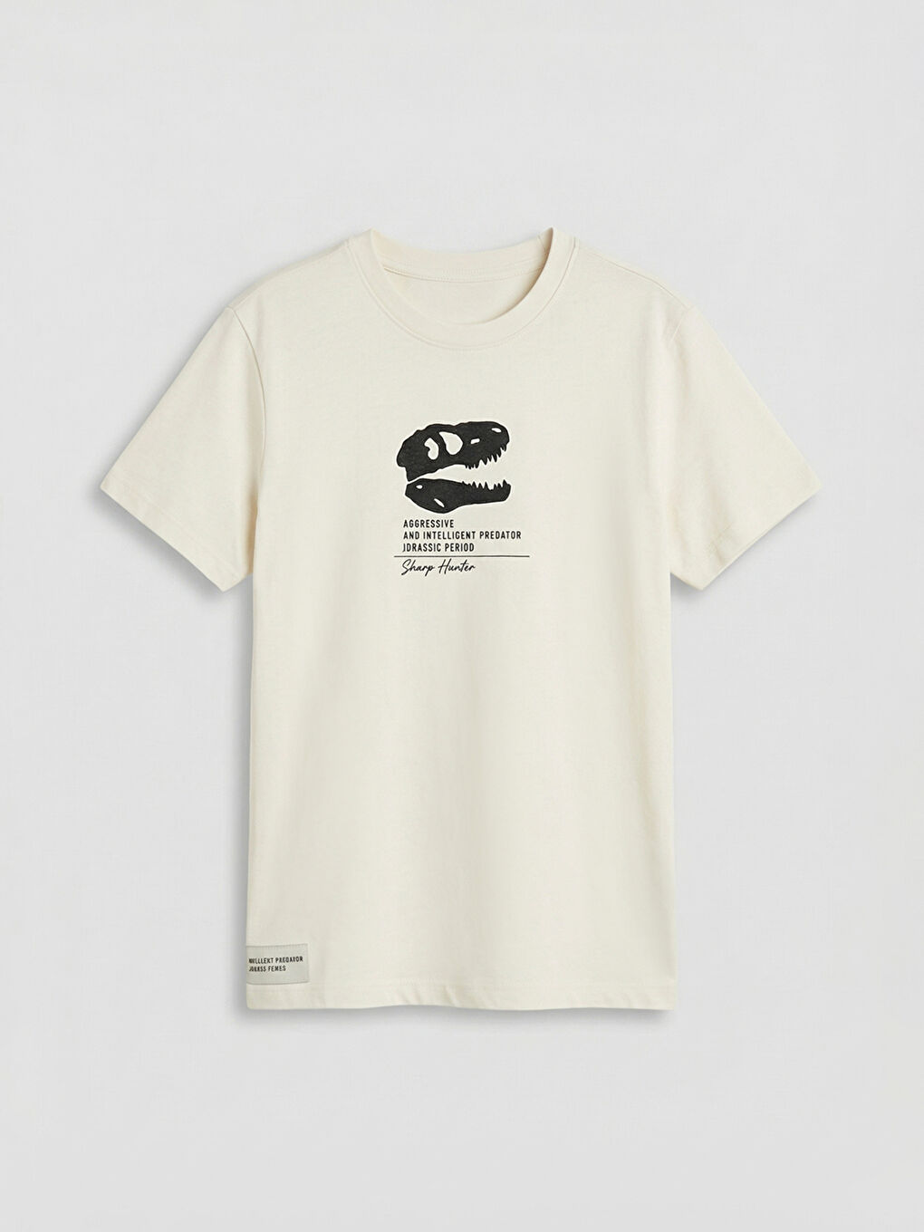 Ekru Bisiklet Yaka Baskılı Erkek Çocuk Tişört