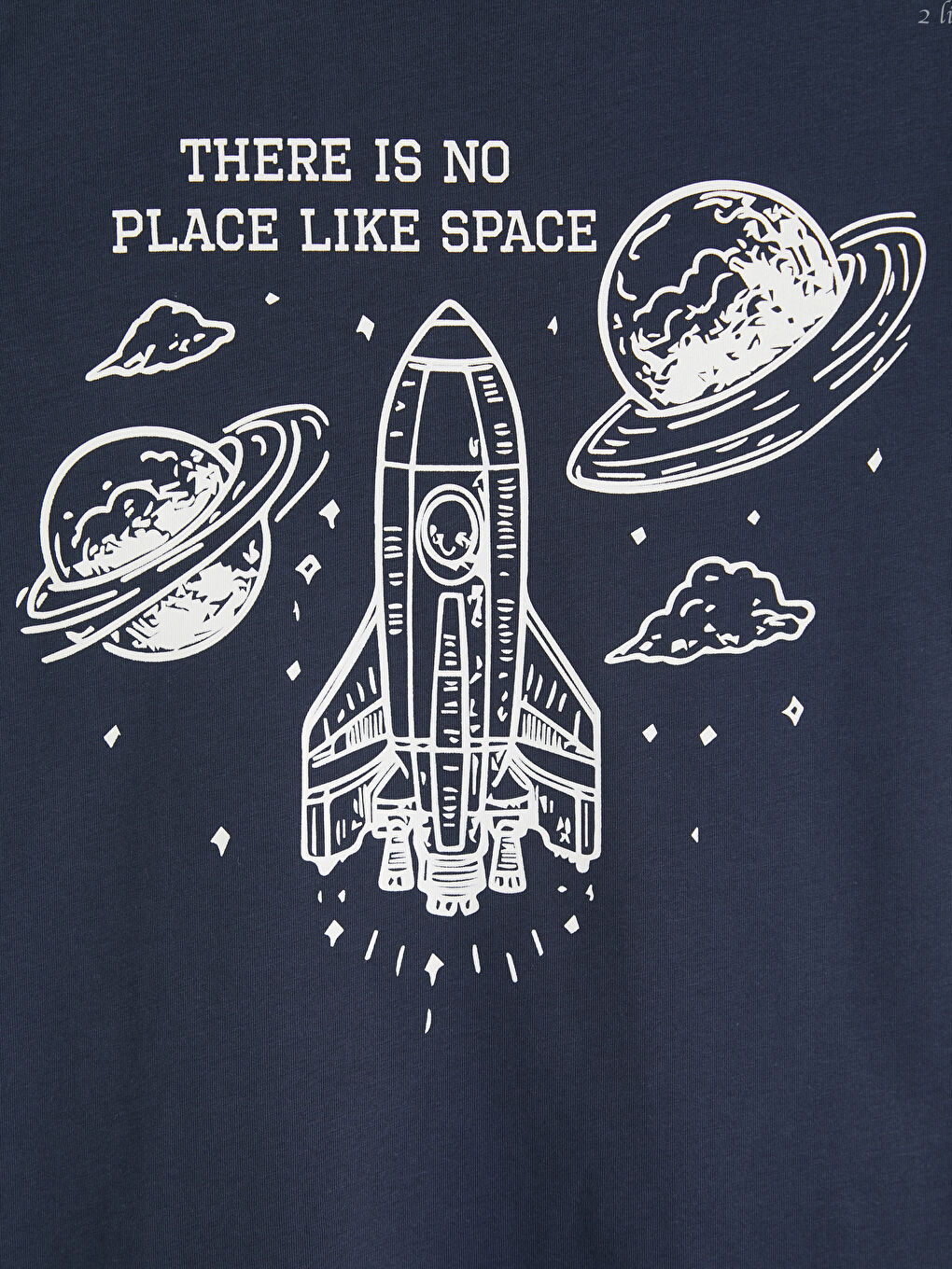 Lacivert Bisiklet Yaka Baskılı Erkek Çocuk Tişört-2