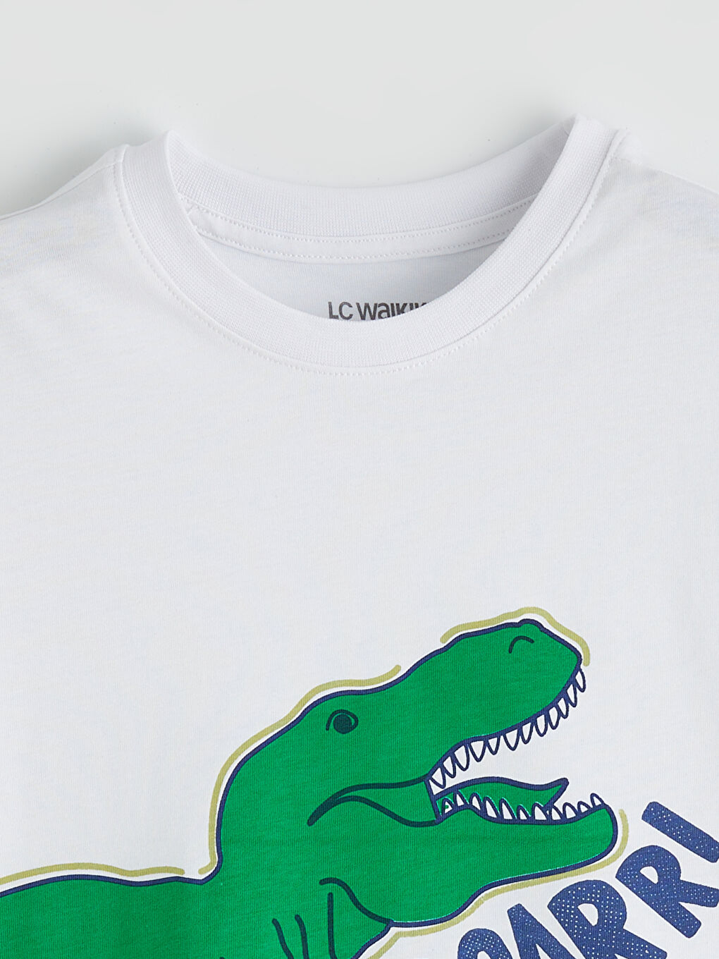 Beyaz Bisiklet Yaka Dinozor Baskılı Erkek Çocuk Tişört-1