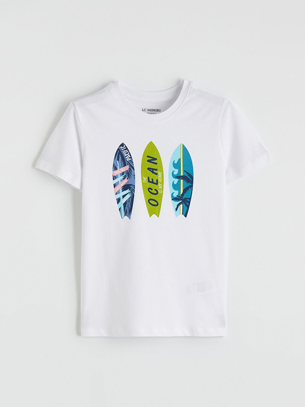 Beyaz Bisiklet Yaka Baskılı Erkek Çocuk Tişört