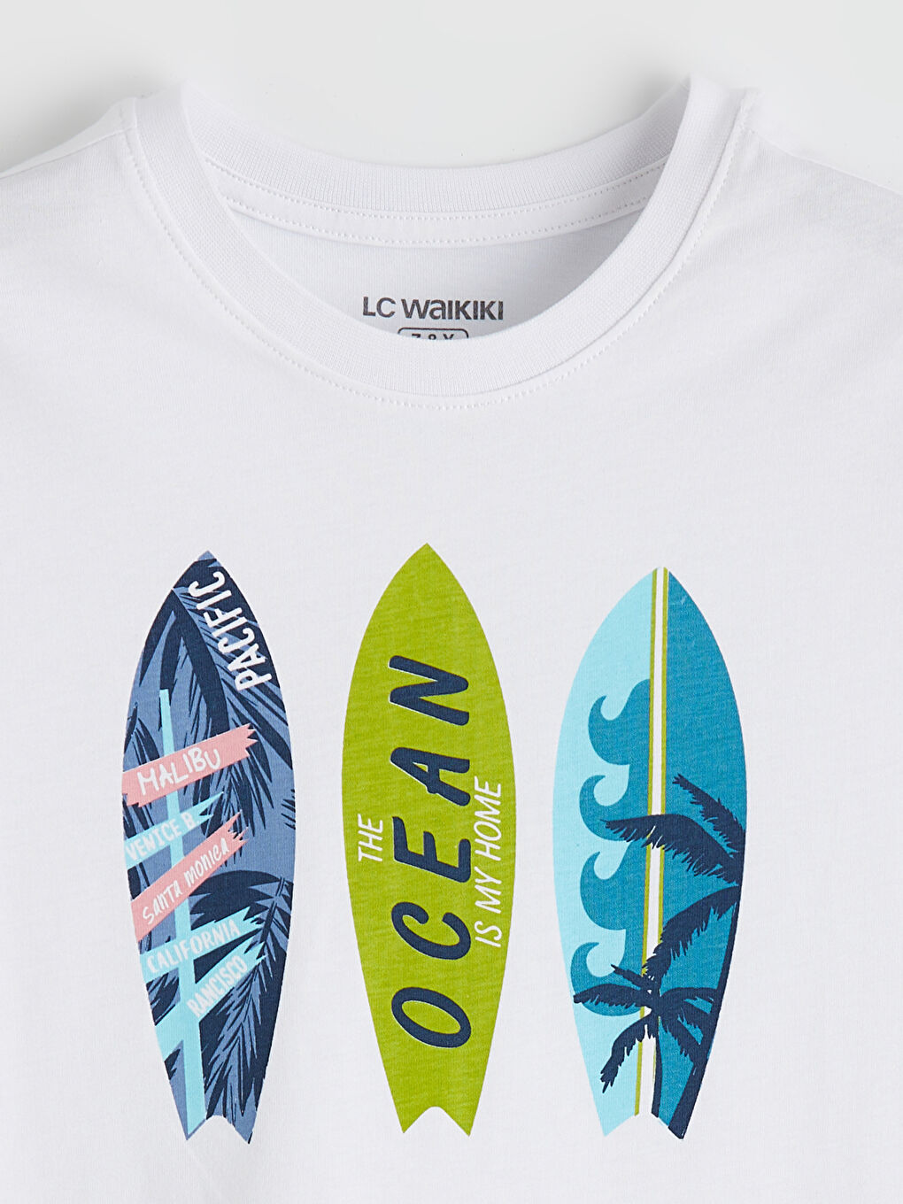 Beyaz Bisiklet Yaka Baskılı Erkek Çocuk Tişört-1