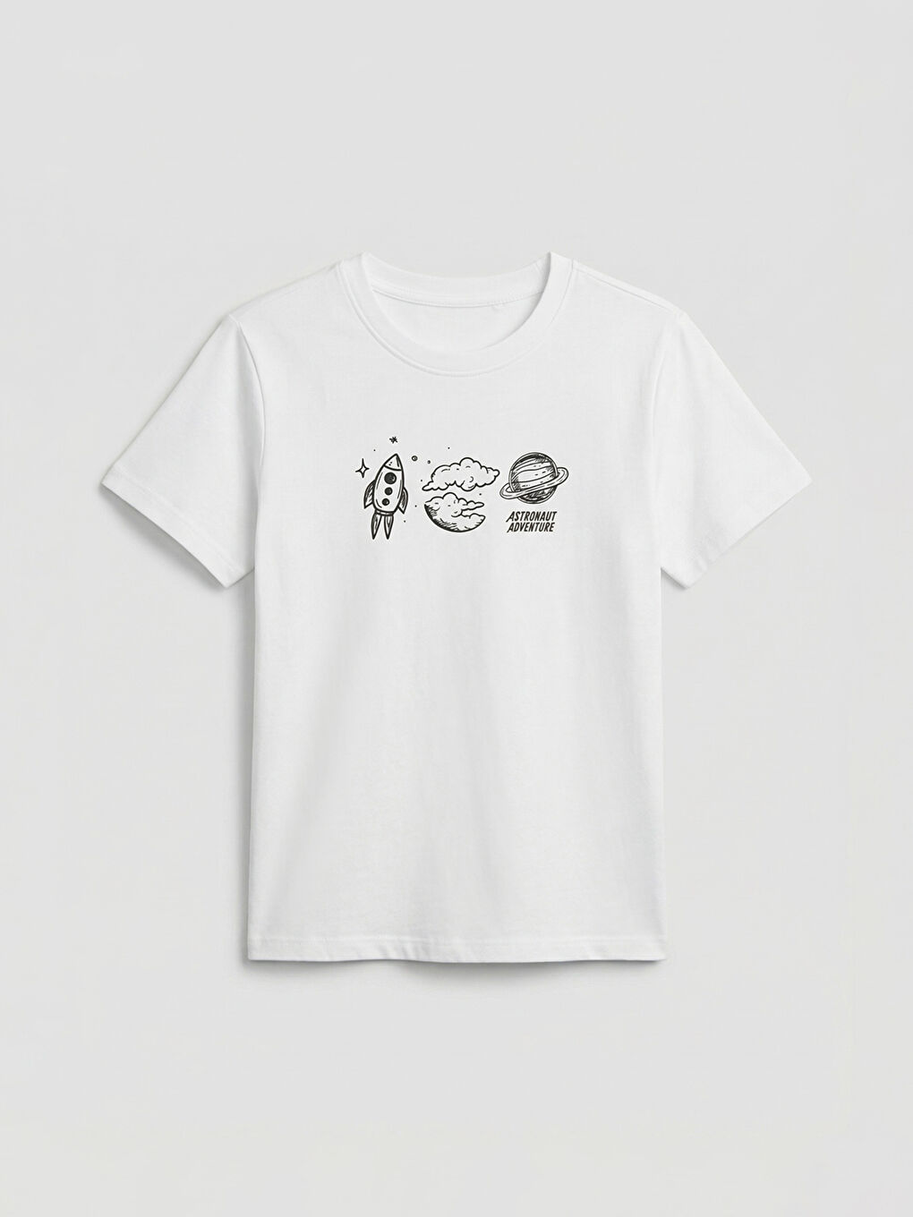 Beyaz Bisiklet Yaka Baskılı Erkek Çocuk Tişört