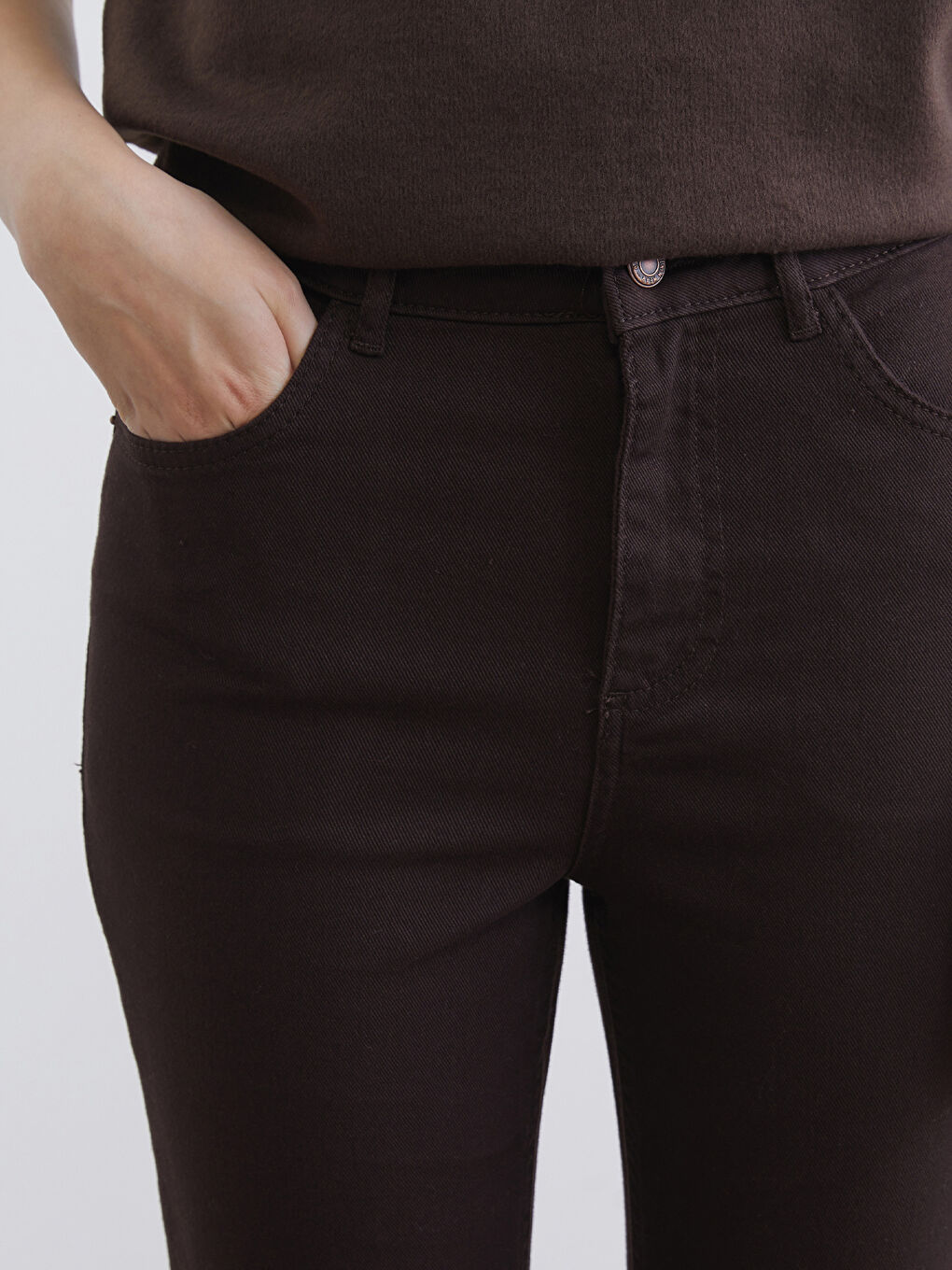 Kahverengi Crop Flare Kadın Jean Pantolon-2