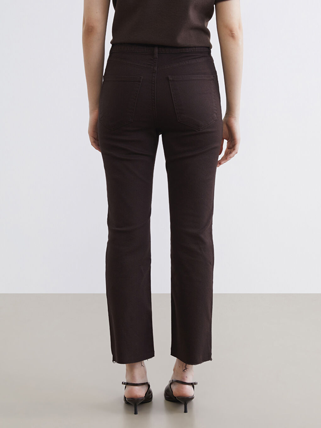 Kahverengi Crop Flare Kadın Jean Pantolon-3