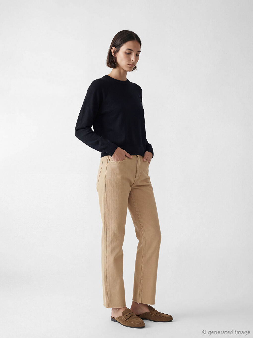 Bej Crop Flare Kadın Jean Pantolon	
