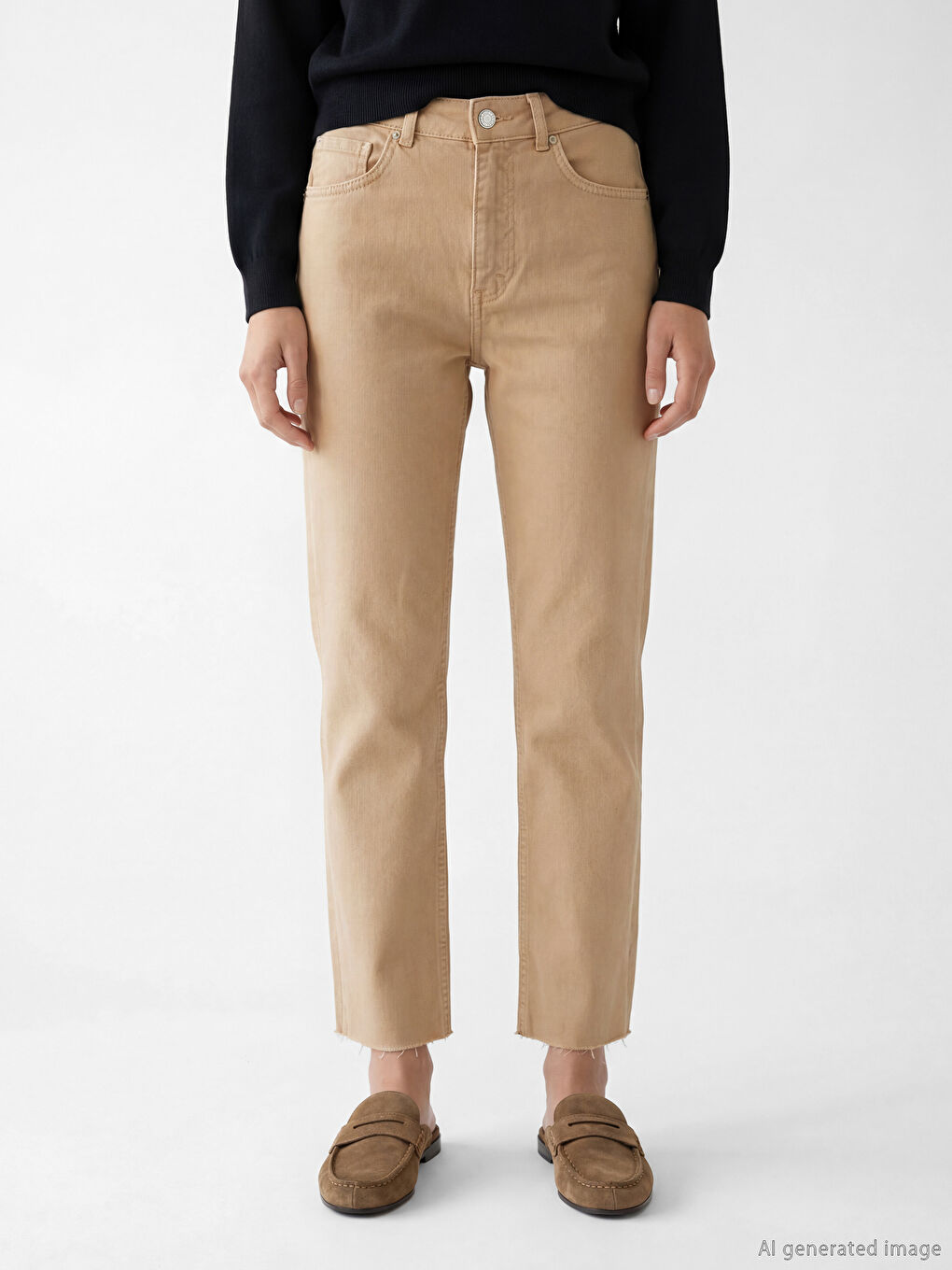 Bej Crop Flare Kadın Jean Pantolon	
-1