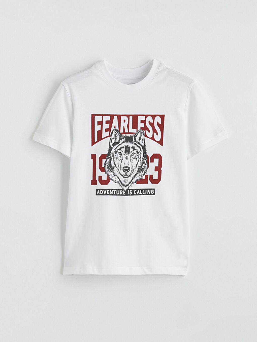 Beyaz Bisiklet Yaka Baskılı Erkek Çocuk Tişört