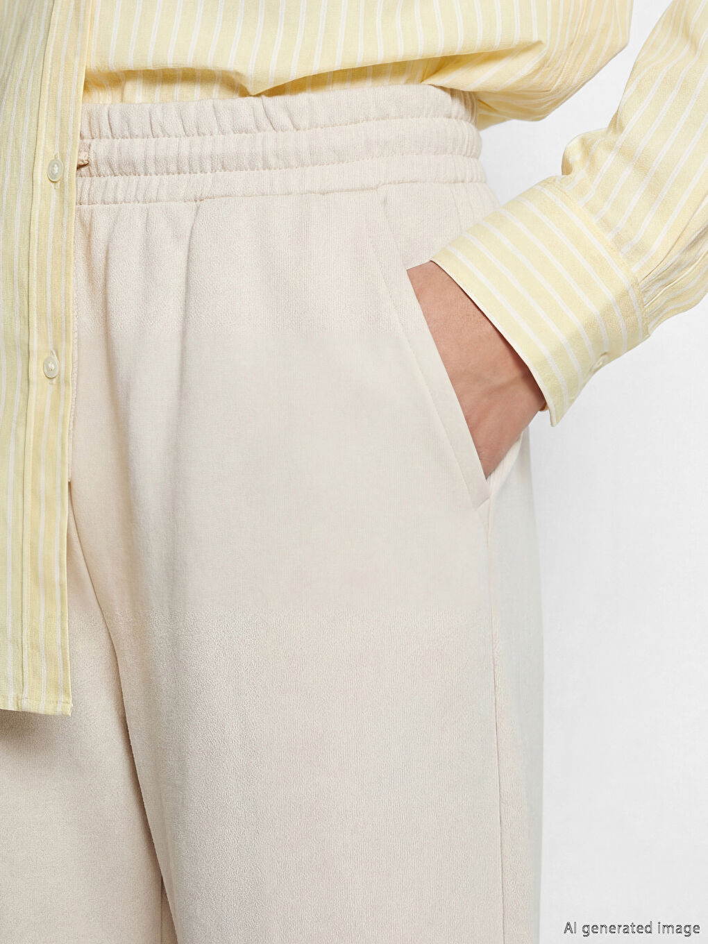 بنطلون نسائي بمزيج الكتان مع خصر مرن-2