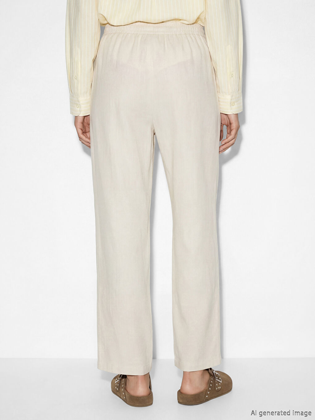 بنطلون نسائي بمزيج الكتان مع خصر مرن-3