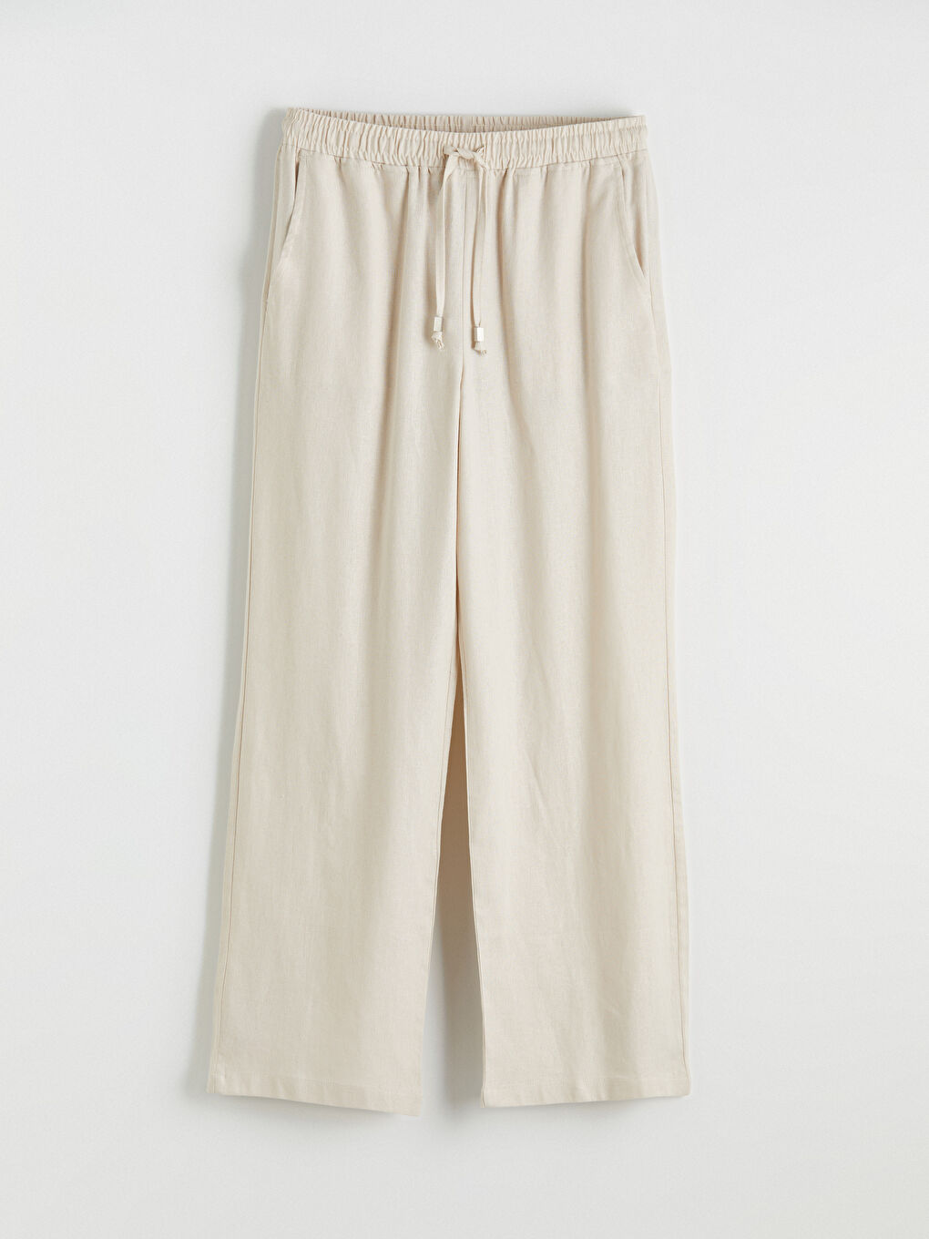 بنطلون نسائي بمزيج الكتان مع خصر مرن-4