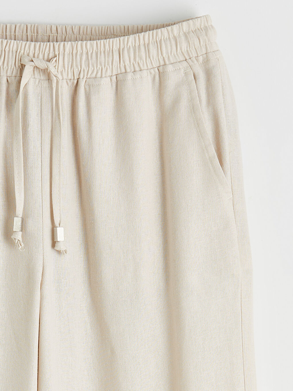 بنطلون نسائي بمزيج الكتان مع خصر مرن-5