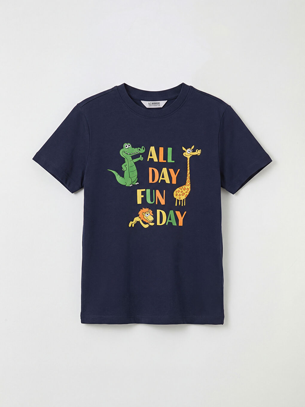 Lacivert Bisiklet Yaka Baskılı Erkek Çocuk Tişört