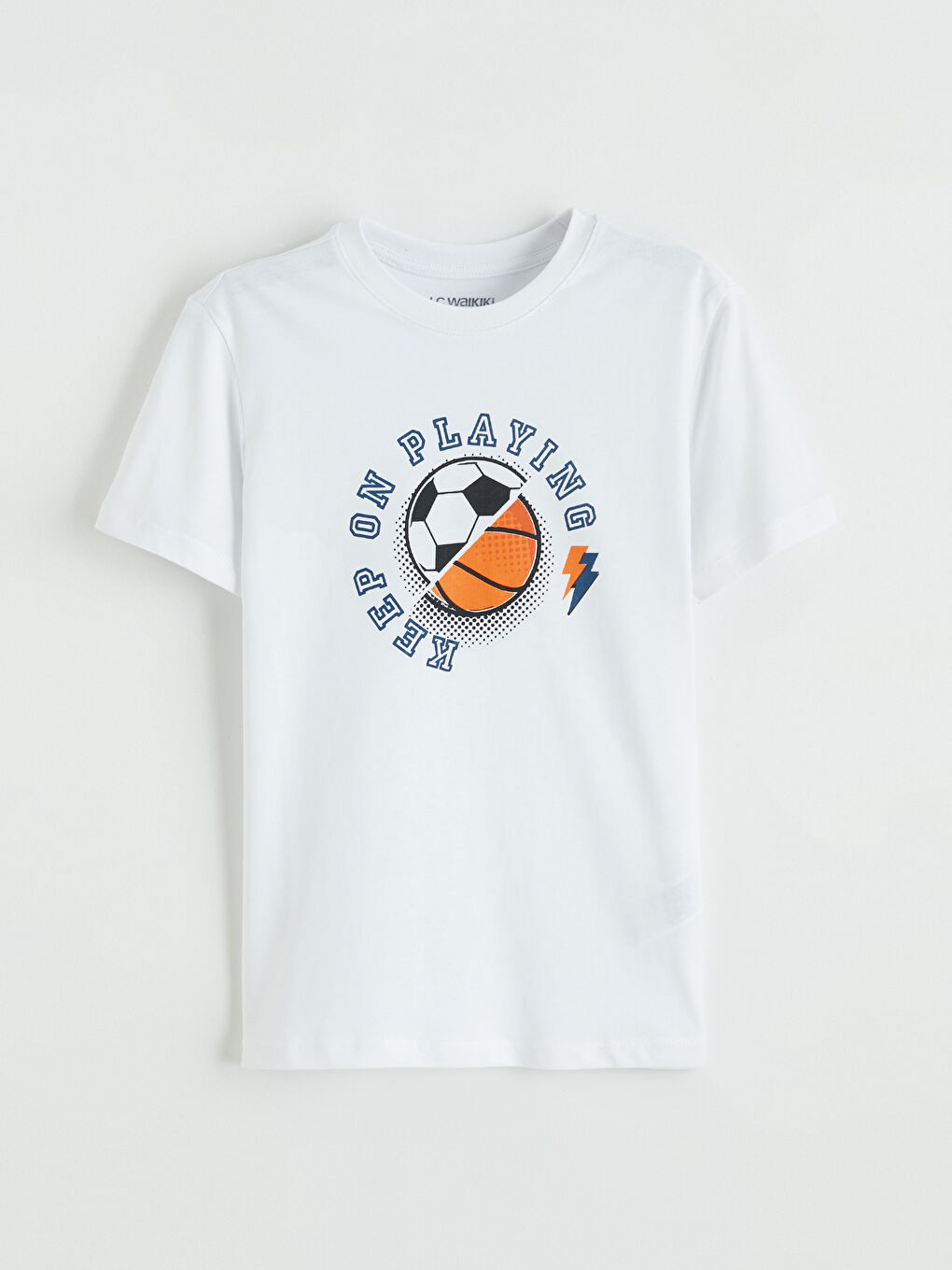 Beyaz Bisiklet Yaka Baskılı Erkek Çocuk Tişört