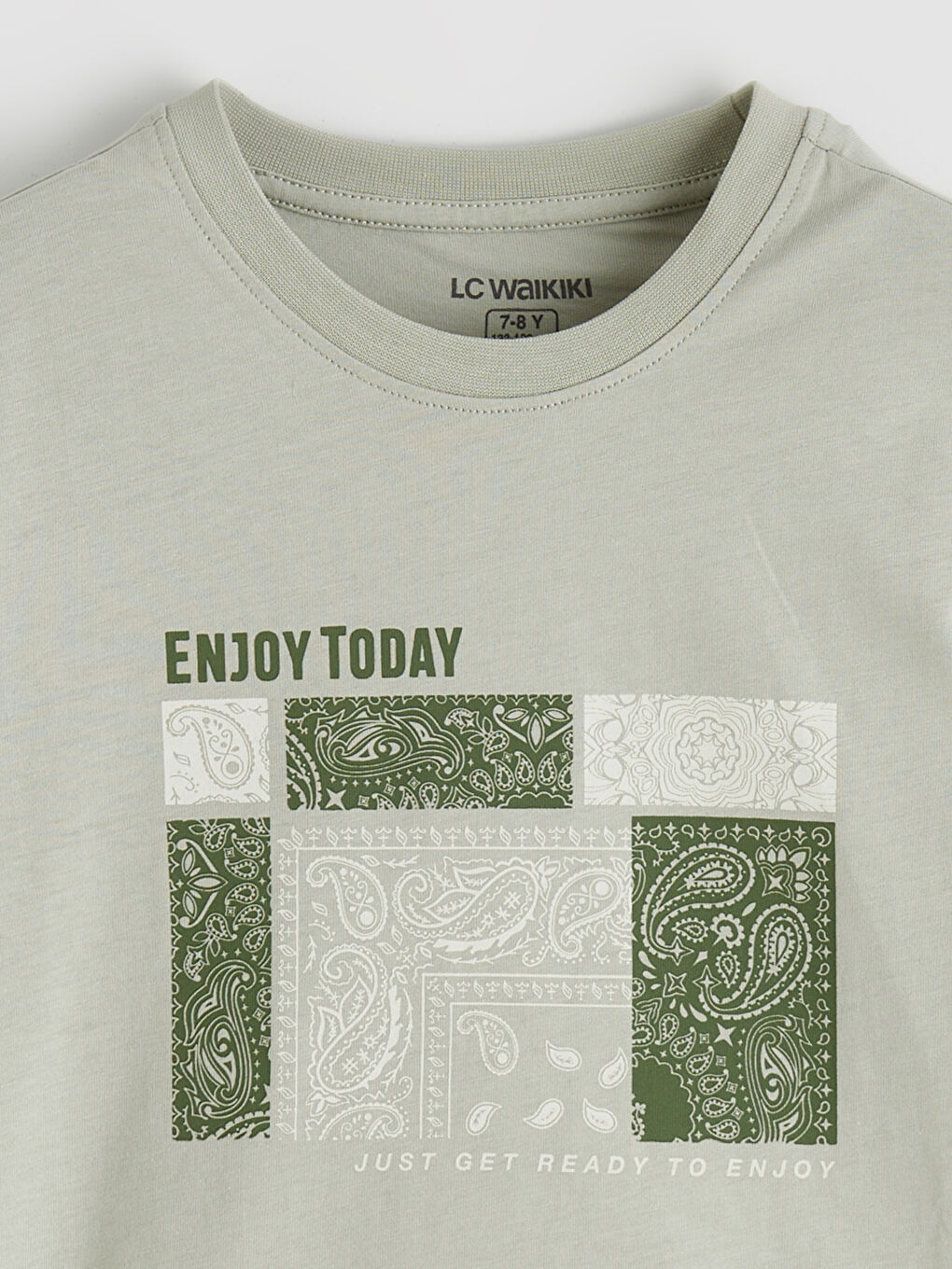 Gri Bisiklet Yaka Baskılı Erkek Çocuk Tişört-1