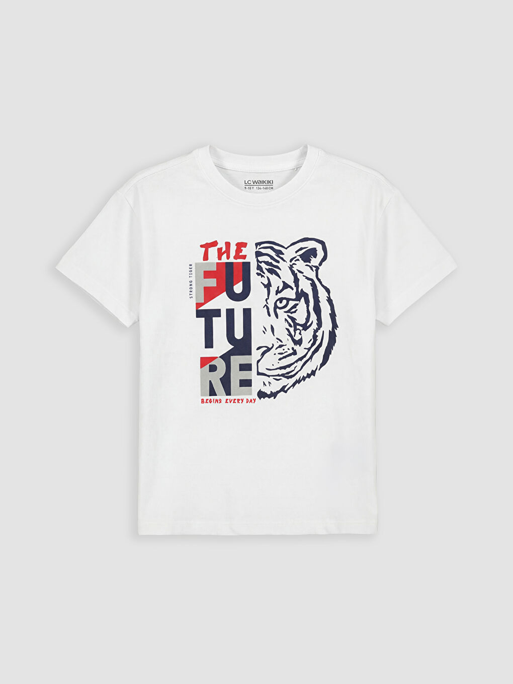 Beyaz Bisiklet Yaka Baskılı Erkek Çocuk Tişört