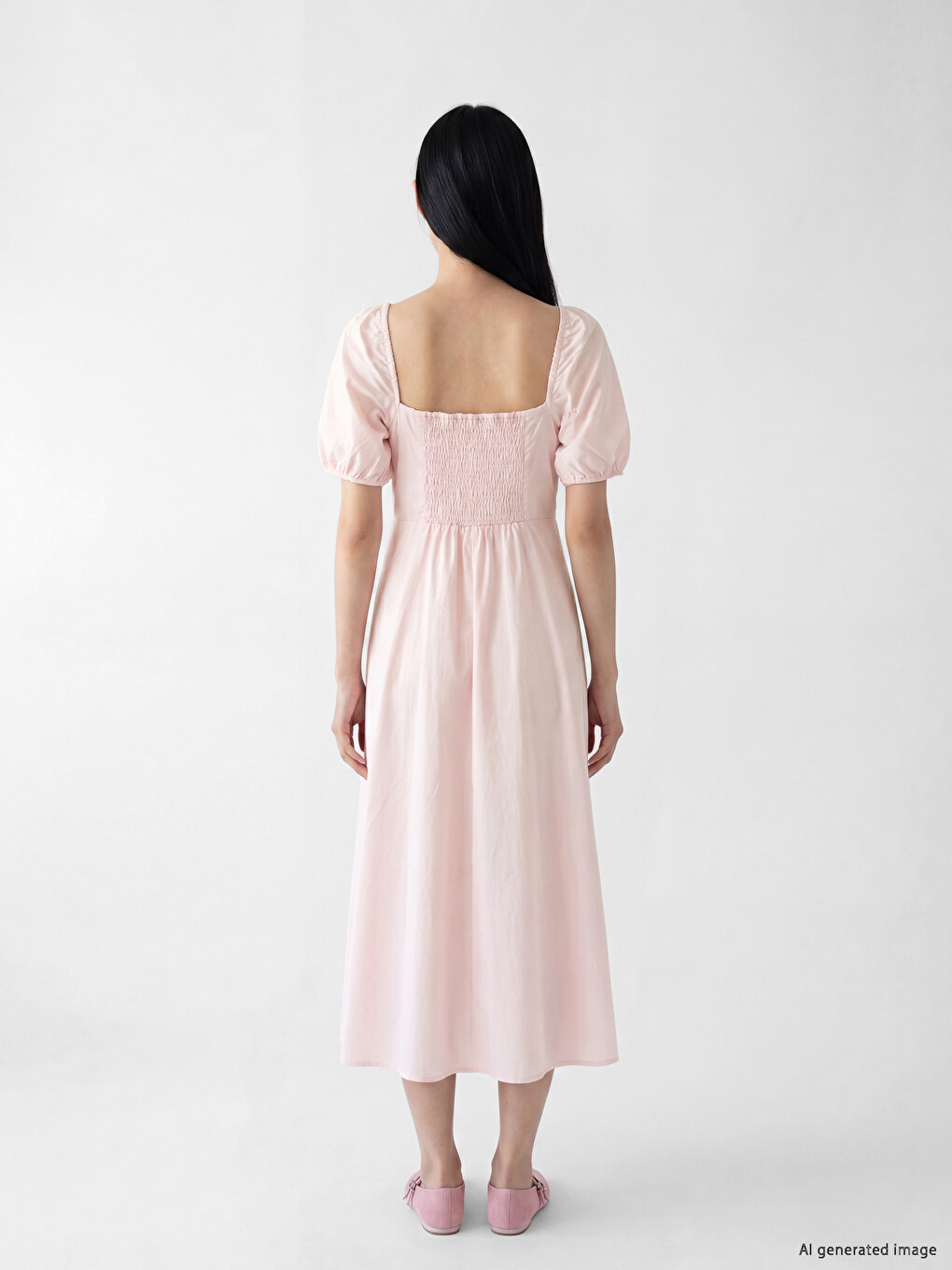 Balloon Sleeved Poplin Long Dress-3