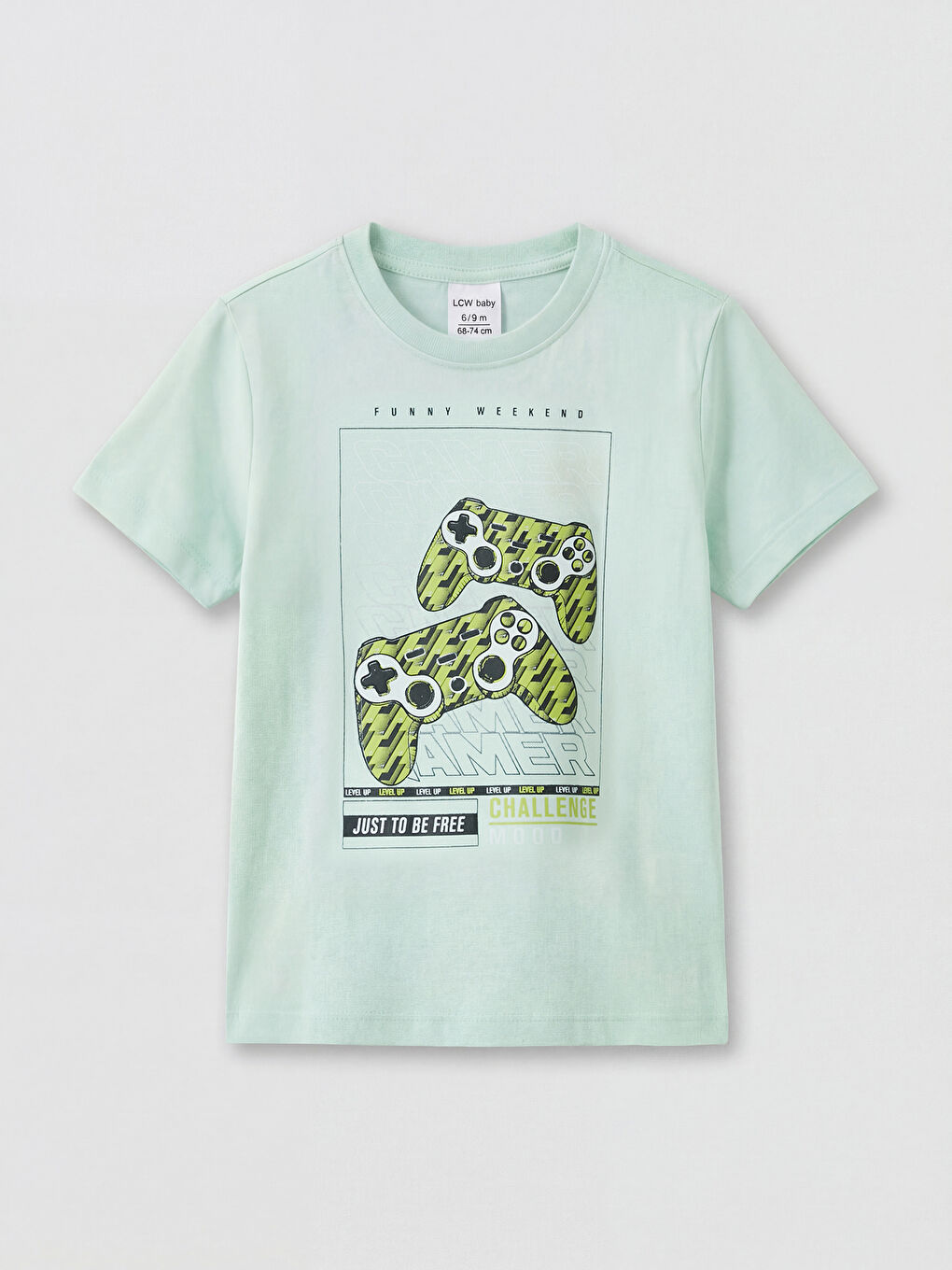 Turkuaz Bisiklet Yaka Baskılı Erkek Çocuk Tişört