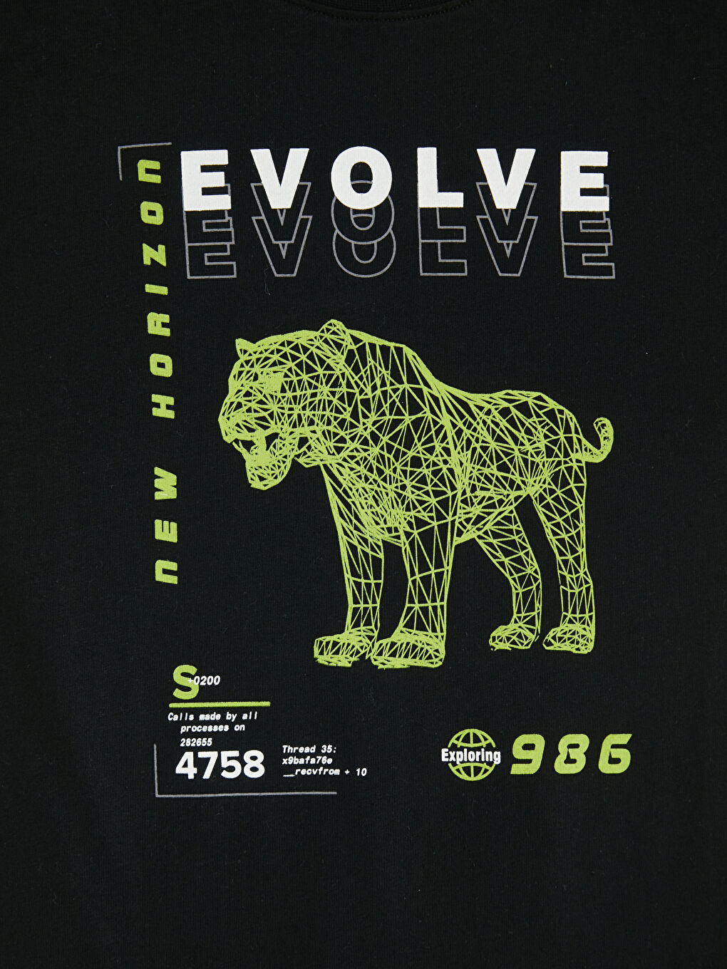 Siyah Bisiklet Yaka Baskılı Erkek Çocuk Tişört-2