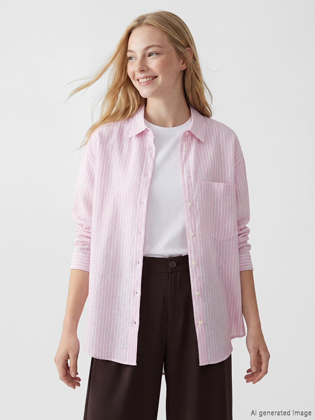 Striped Oversize Linen Blend Women's Shirt