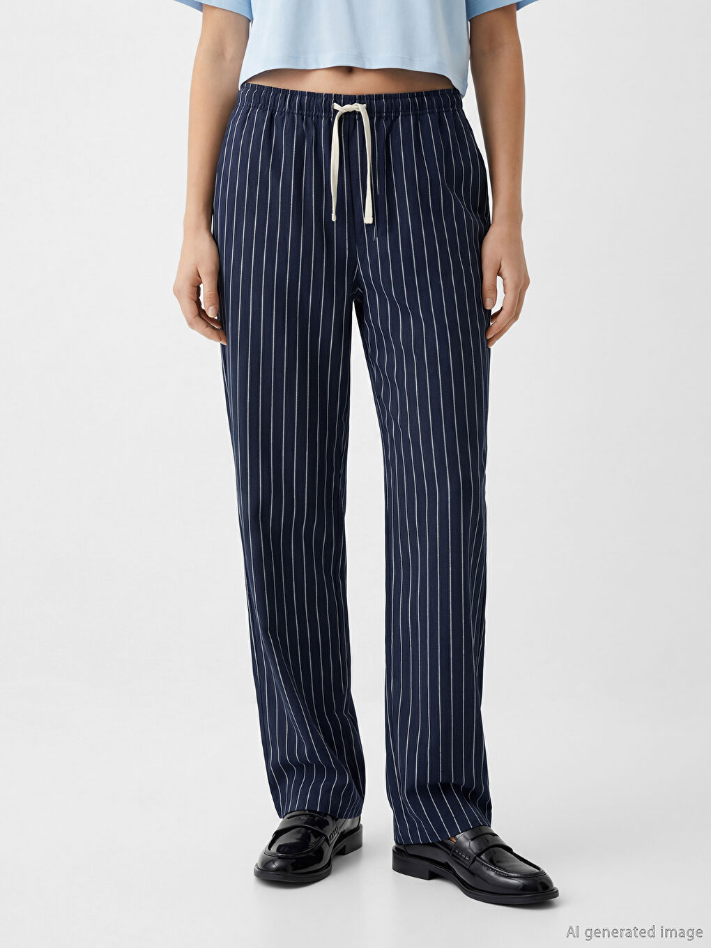 بنطلون نسائي مخطط من خليط الكتان-1