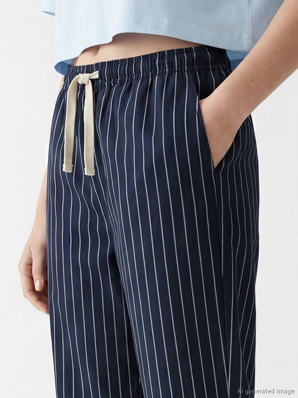 بنطلون نسائي مخطط من خليط الكتان-2