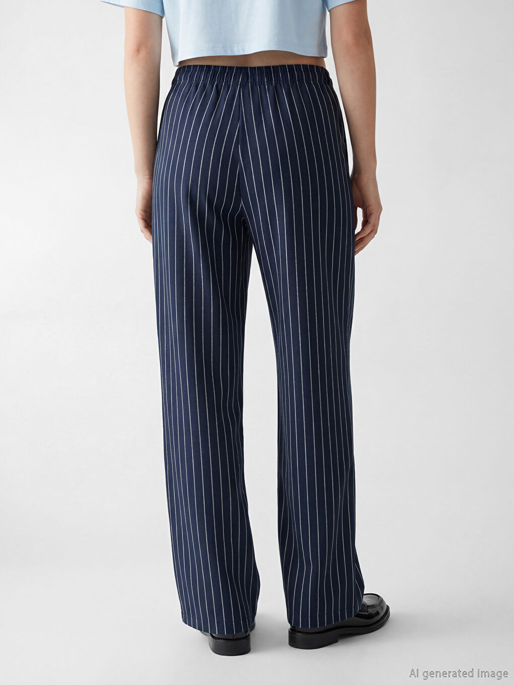 بنطلون نسائي مخطط من خليط الكتان-3