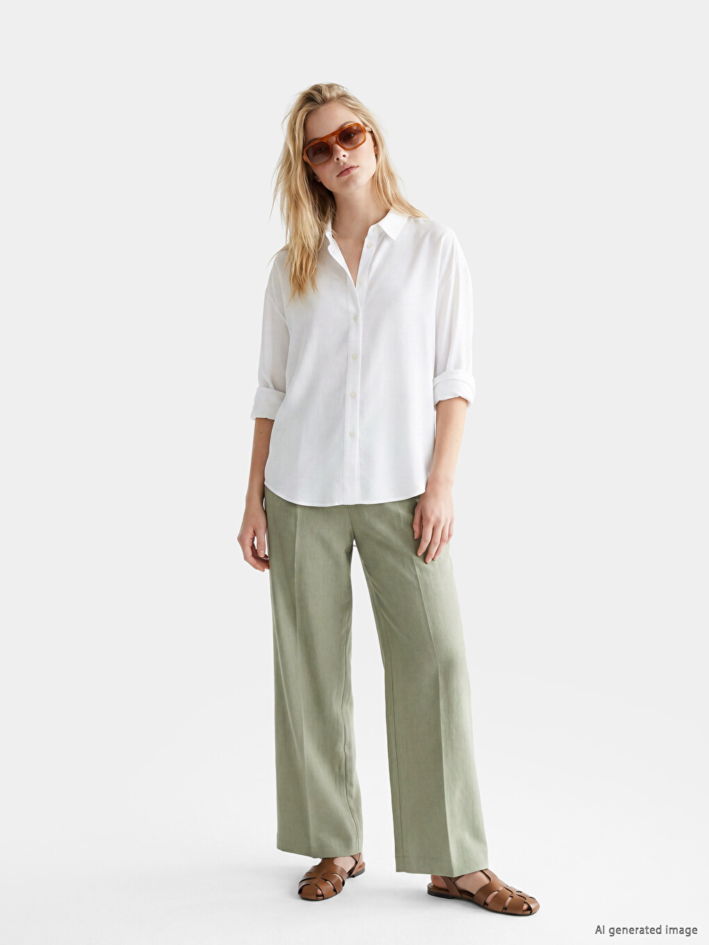 Linen Blend Oversize Women's Shirt-1