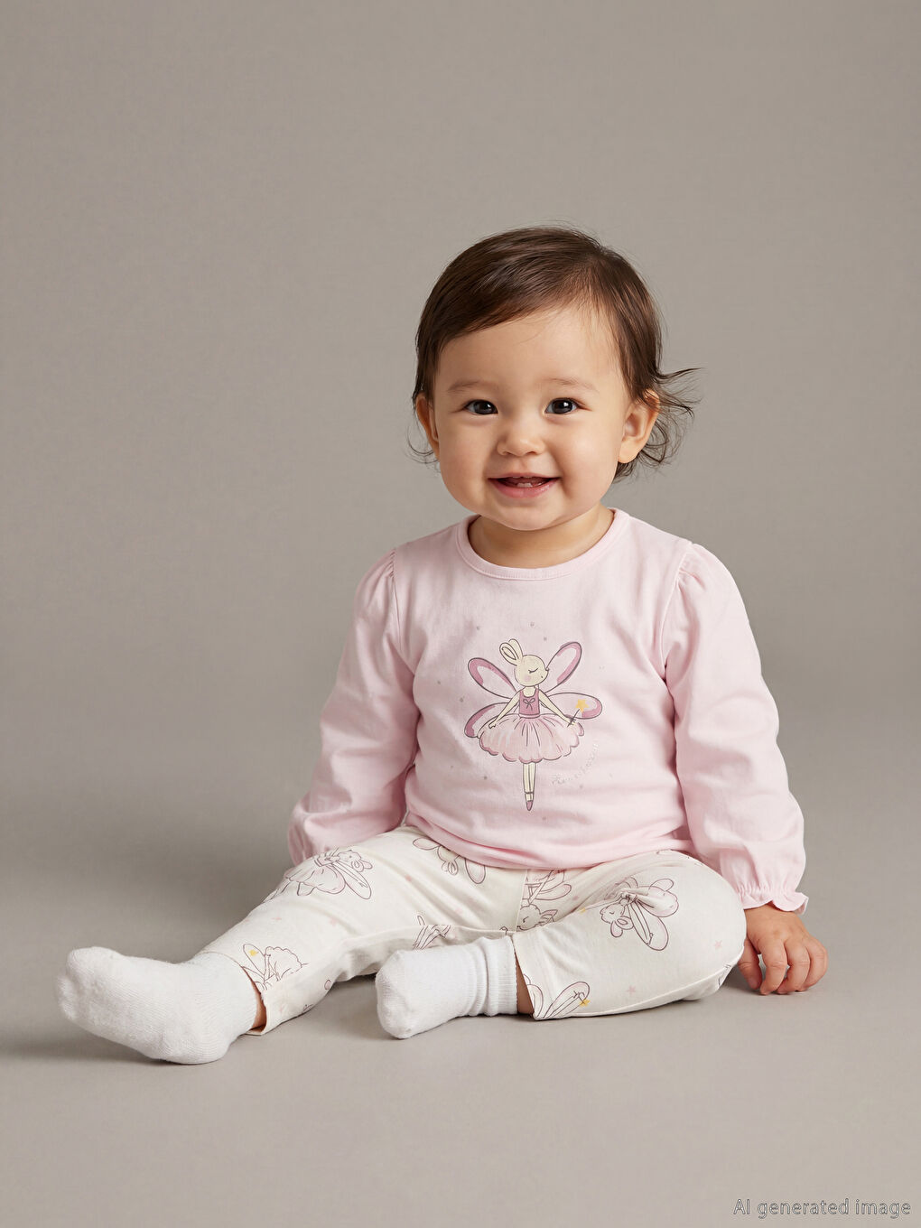 Bunny Print Baby Girl Blouse and Leggings