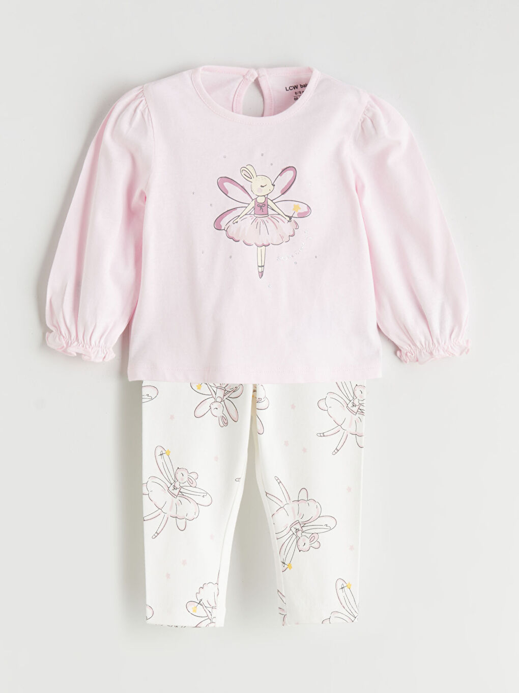 Pembe Tavşan Baskılı Kız Bebek Bluz ve Tayt