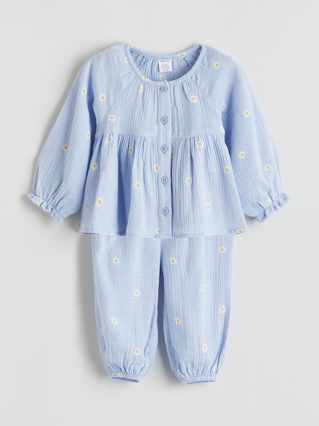 Mavi Çiçekli Kız Bebek Gömlek ve Pantolon