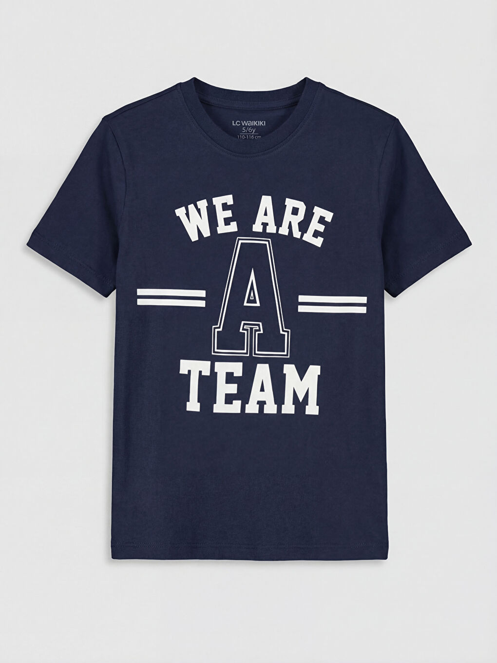 Lacivert Bisiklet Yaka Slogan Baskılı Erkek Çocuk Tişört