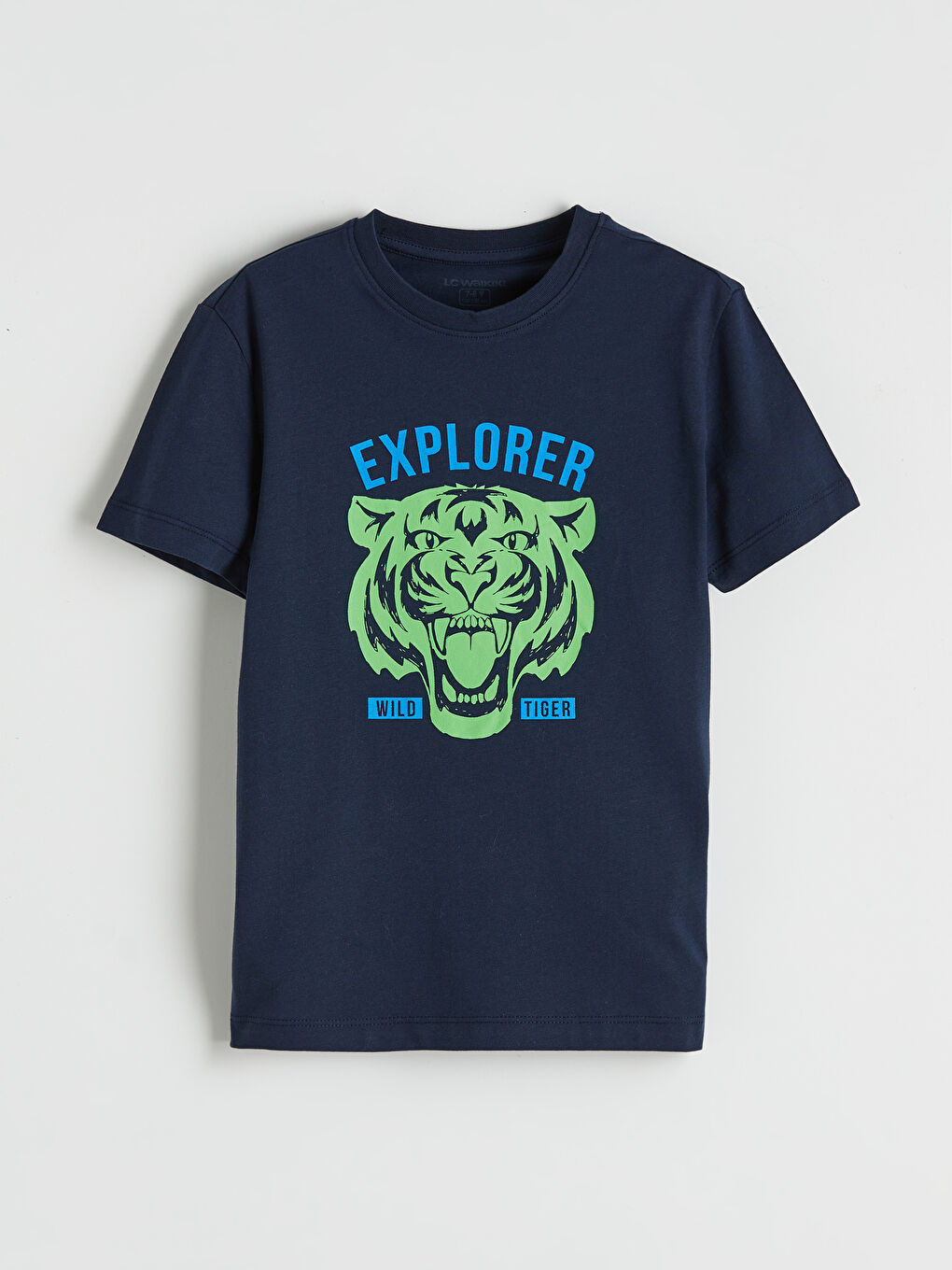 Lacivert Bisiklet Yaka Baskılı Erkek Çocuk Tişört