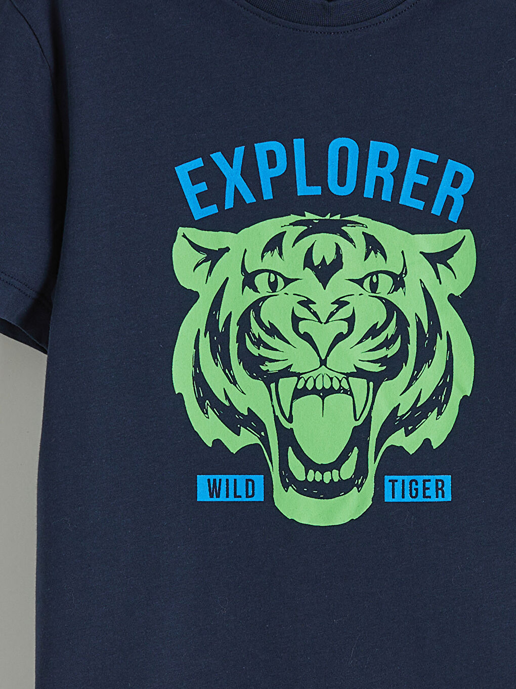 Lacivert Bisiklet Yaka Baskılı Erkek Çocuk Tişört-2