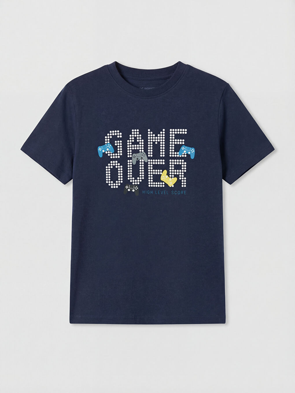 Lacivert Bisiklet Yaka Baskılı Erkek Çocuk Tişört