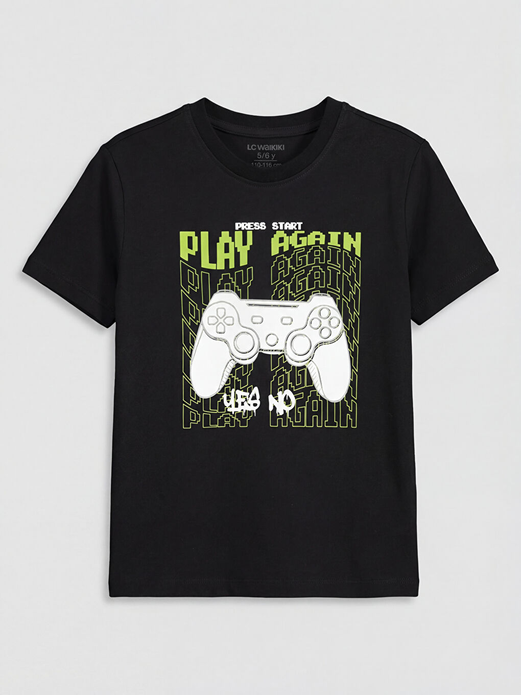 Siyah Bisiklet Yaka Baskılı Erkek Çocuk Tişört