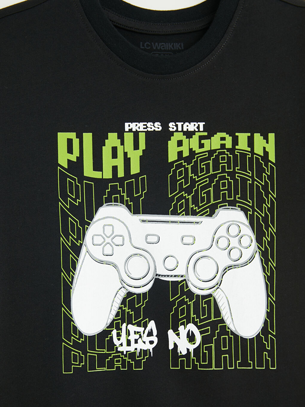 Siyah Bisiklet Yaka Baskılı Erkek Çocuk Tişört-2