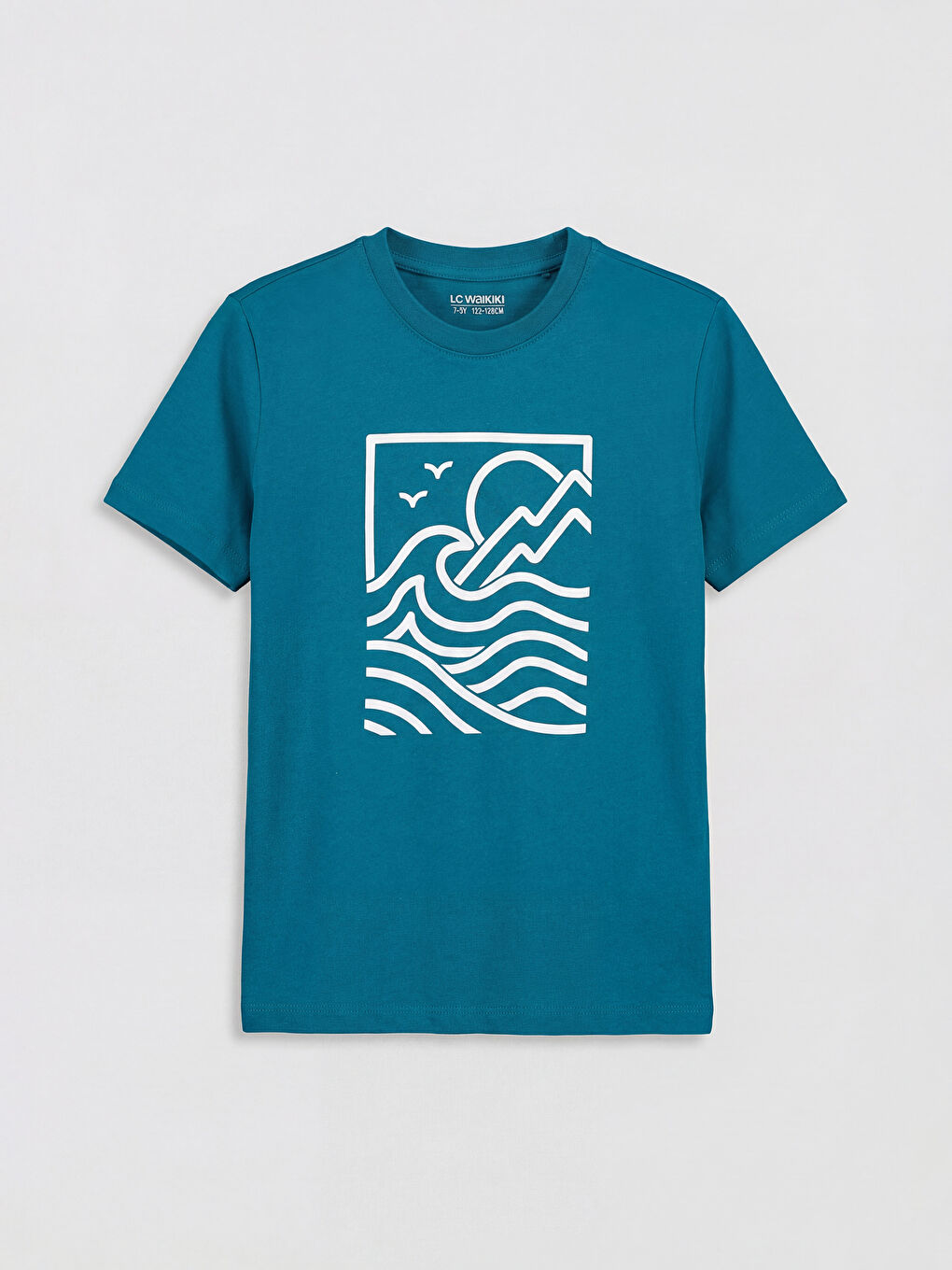 Turkuaz Bisiklet Yaka Baskılı Erkek Çocuk Tişört