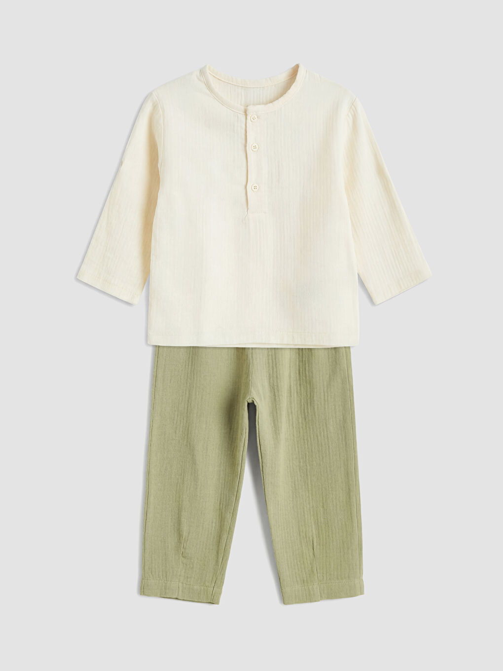 Ekru Erkek Bebek Hakim Yaka Gömlek ve Pantolon-9