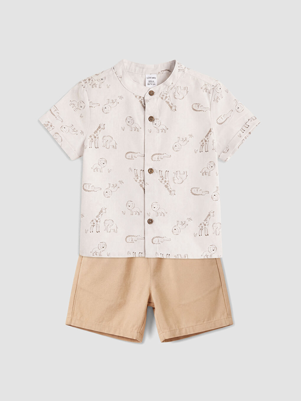 Ekru Hayvan Desenli Erkek Bebek Gömlek ve Şort-1