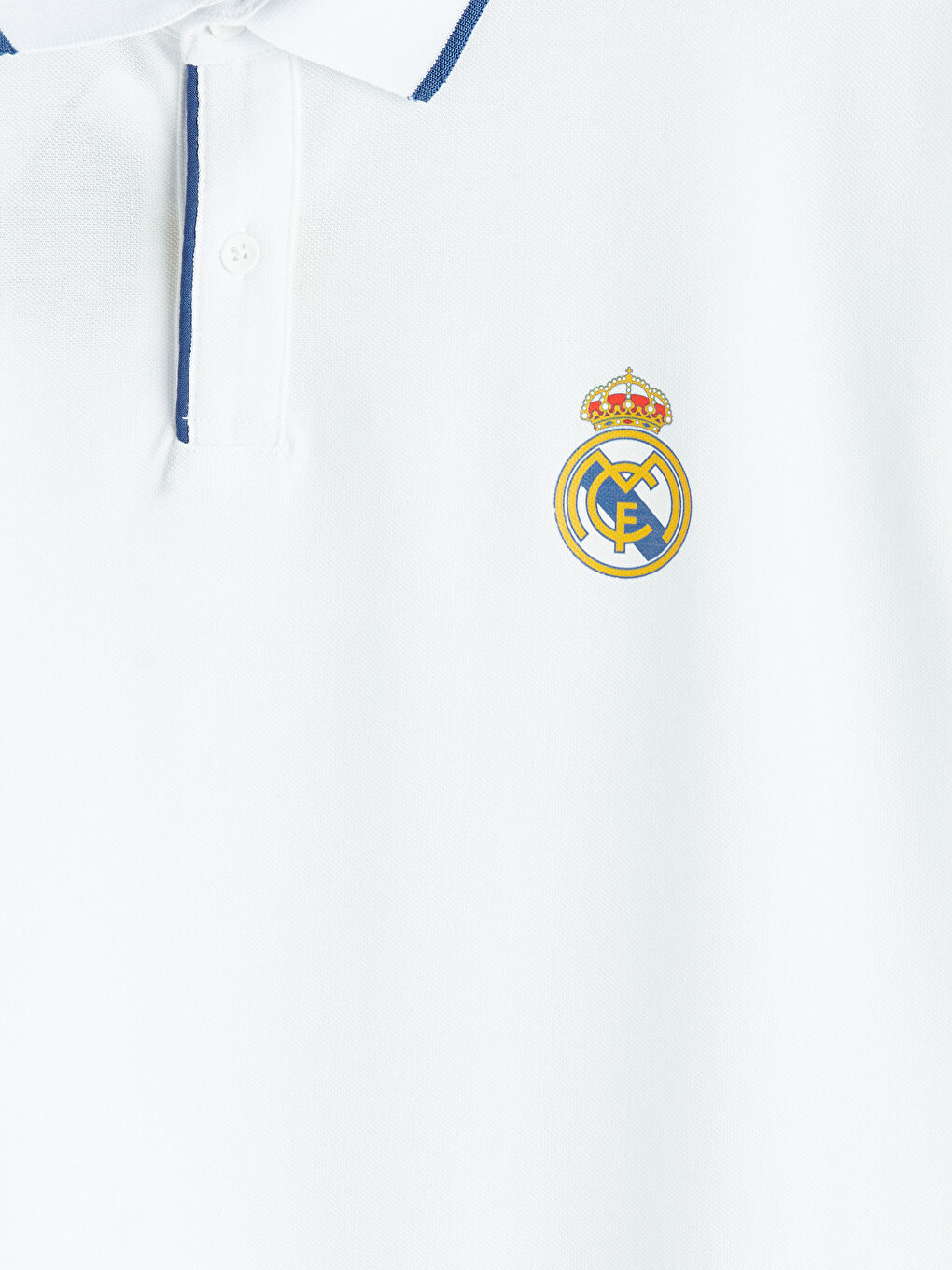 Beyaz Polo Yaka Real Madrid Nakışlı Erkek Spor Tişört-2
