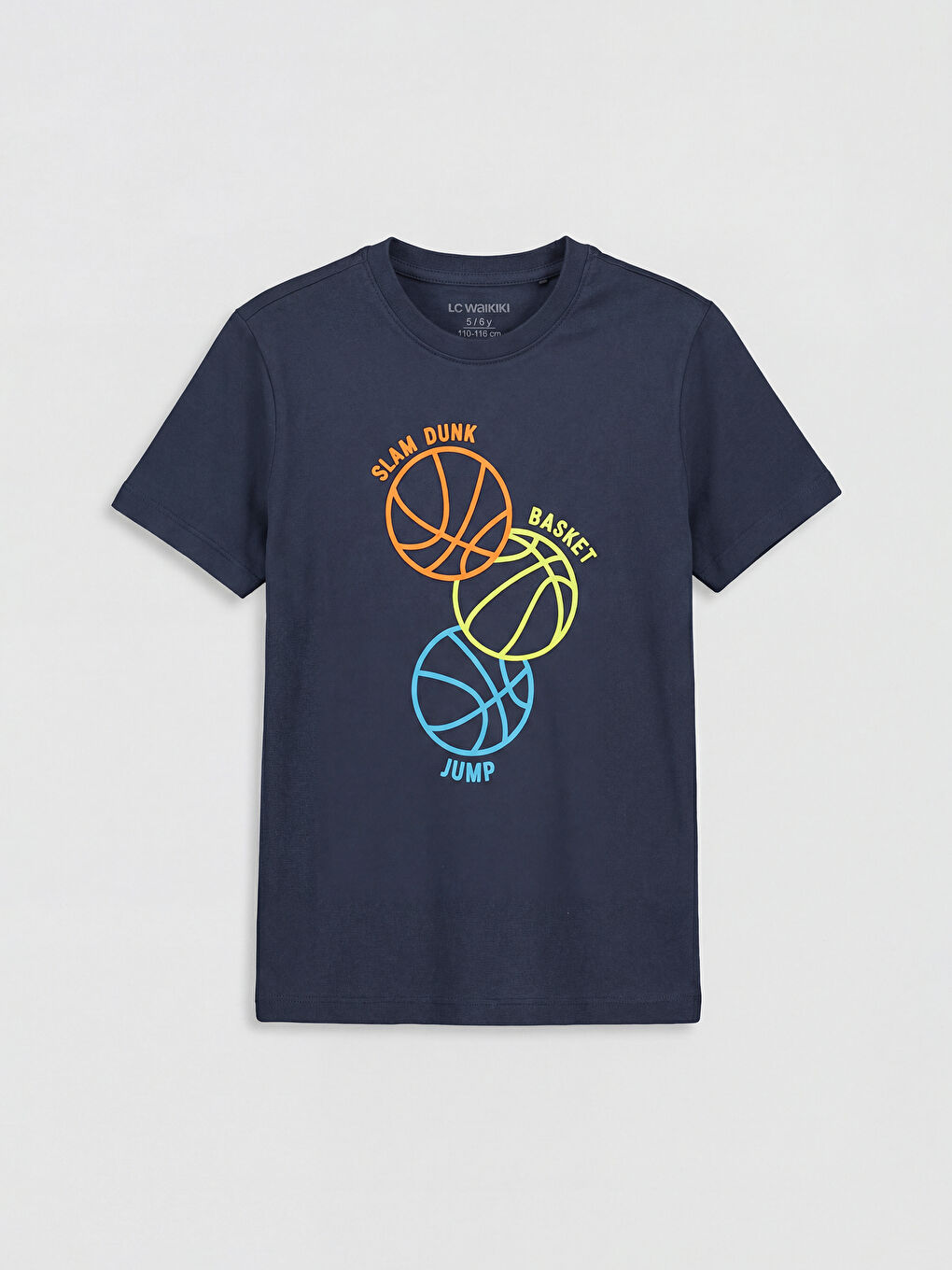 Lacivert Bisiklet Yaka Baskılı Erkek Çocuk Tişört