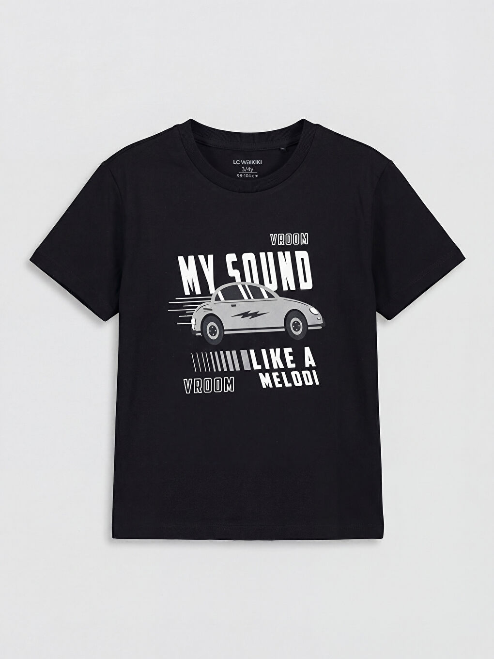 Siyah Bisiklet Yaka Baskılı Erkek Çocuk Tişört