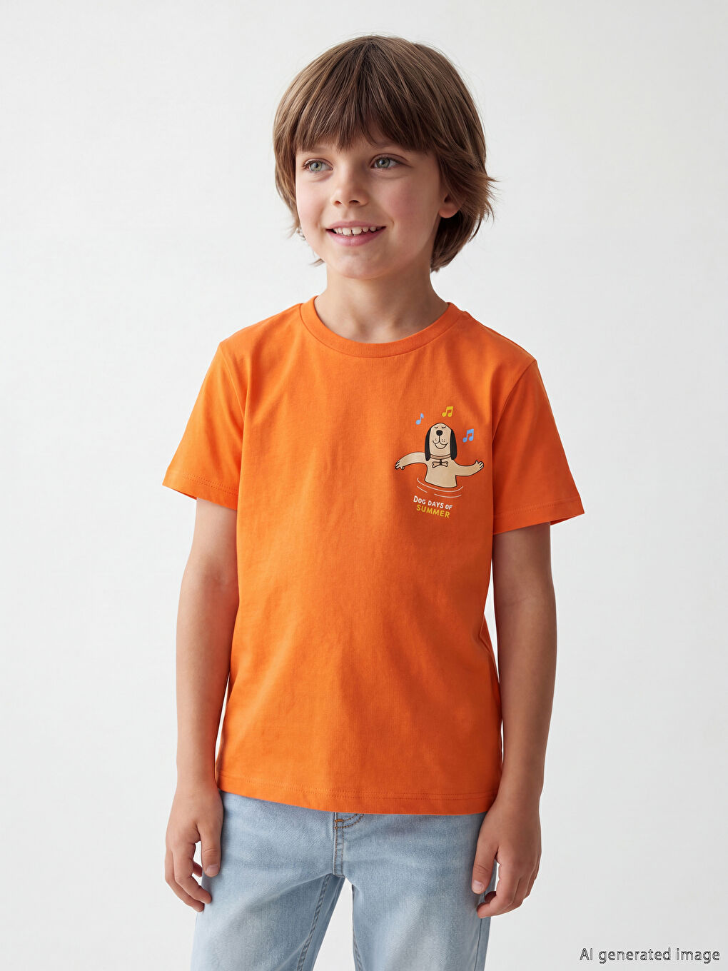 Turuncu Bisiklet Yaka Baskılı Erkek Çocuk Tişört