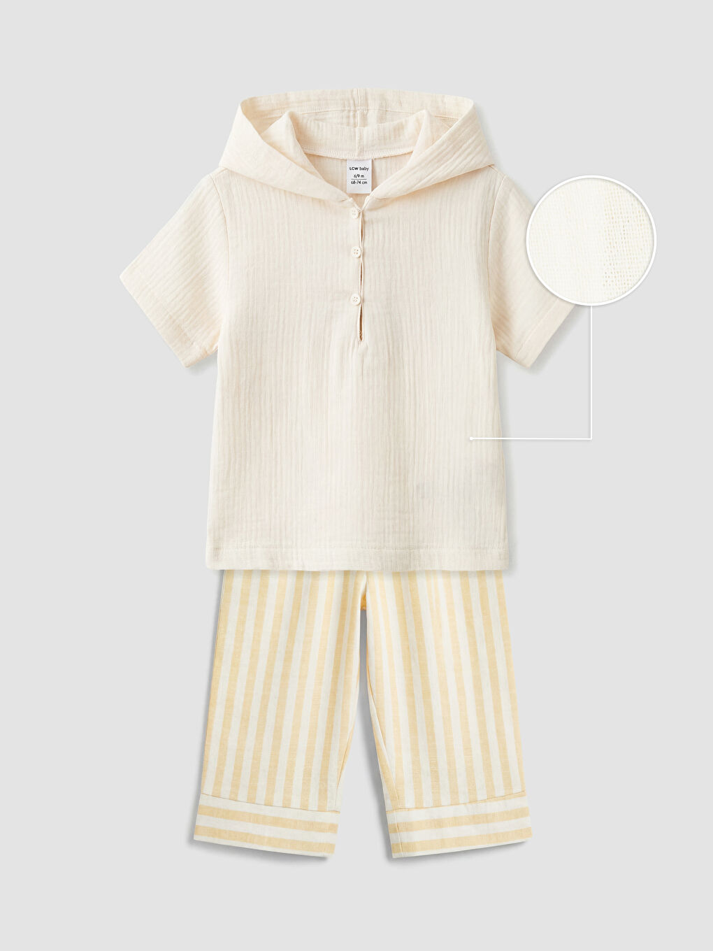 Ekru Çizgili Erkek Bebek Müslin Takım