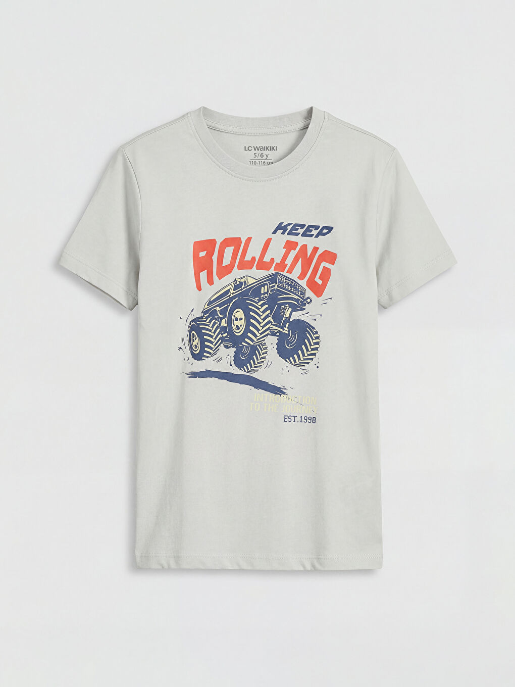 Gri Bisiklet Yaka Baskılı Erkek Çocuk Tişört