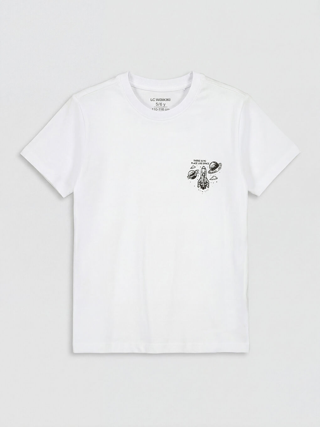 Beyaz Bisiklet Yaka Baskılı Erkek Çocuk Tişört