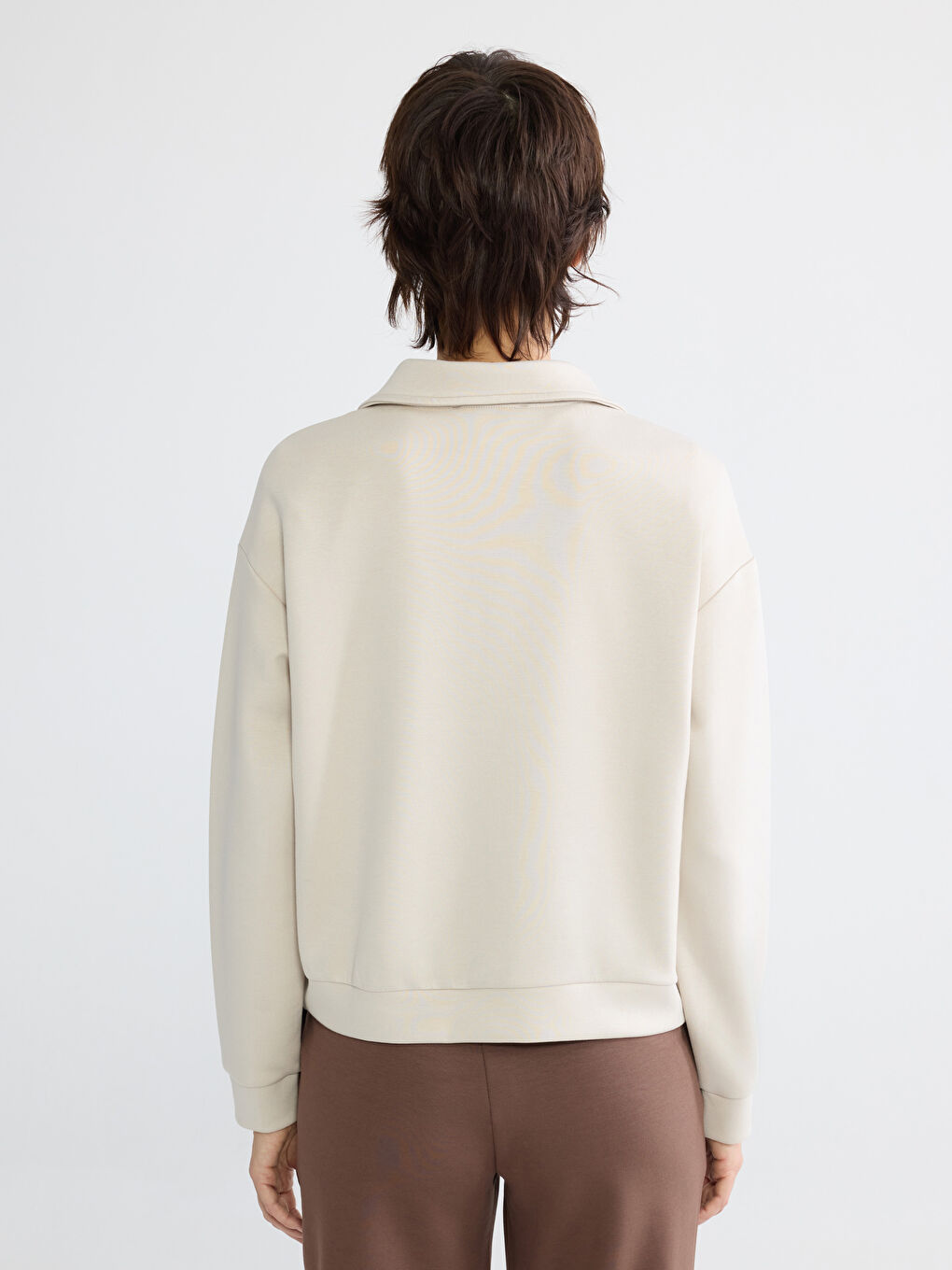 Gri Dik Yaka Soft Touch Kadın Sweatshirt	-3