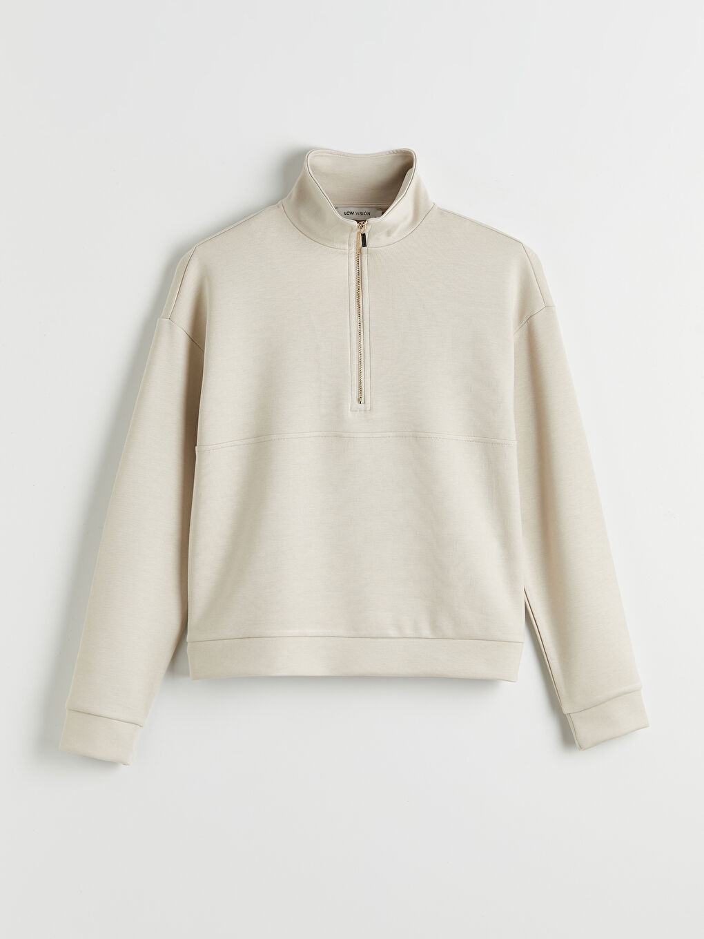 Gri Dik Yaka Soft Touch Kadın Sweatshirt	-4
