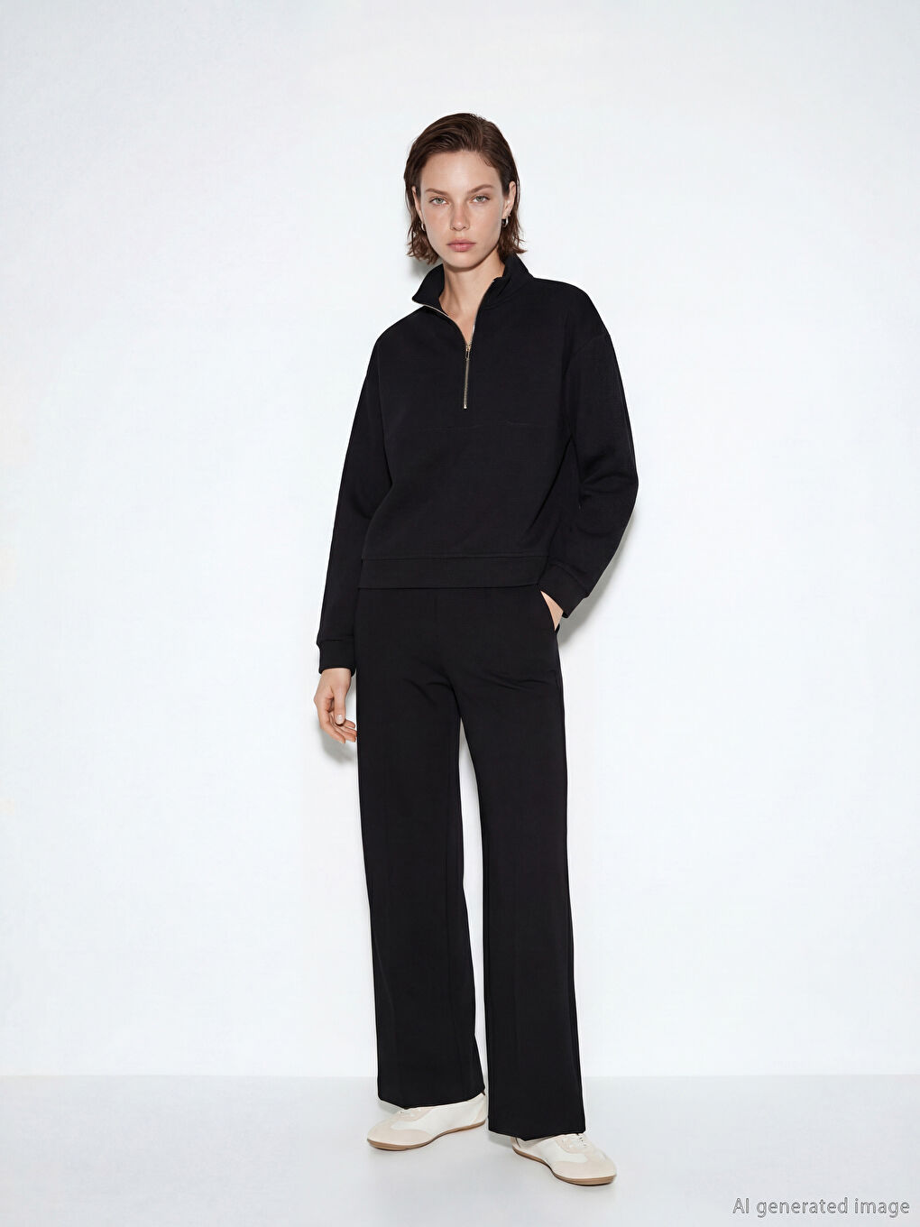 Siyah Dik Yaka Soft Touch Kadın Sweatshirt-3