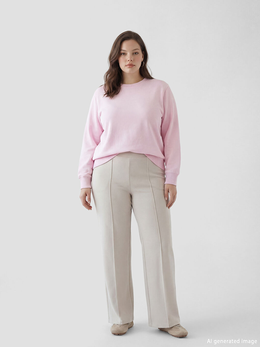 Gri Beli Lastikli Geniş Paça Kadın Eşofman Altı-2